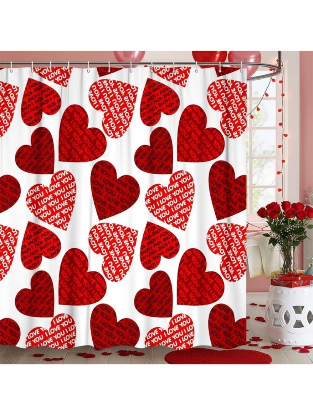 Romantic I love you shower curtains for bathroom